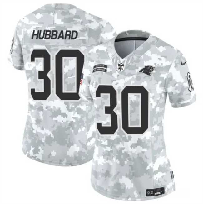 Womens Carolina Panthers #30 Chuba Hubbard 2024 F.U.S.E Arctic Camo Salute To Service Limited Stitched Jersey Dzhi